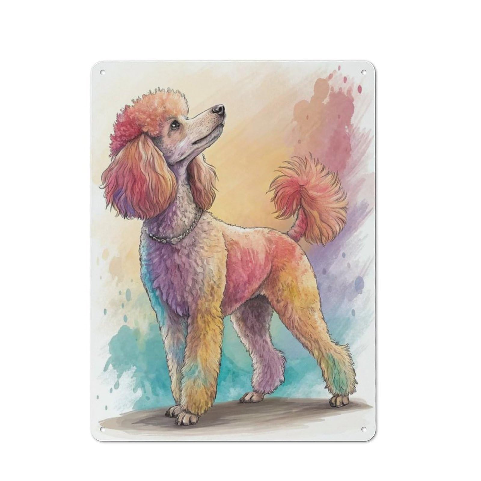 Vintage Tin Sign 40x30cm with Watercolor Poodle Illustration for Pub Or Café, for Hospitality Wall Decor Collectors