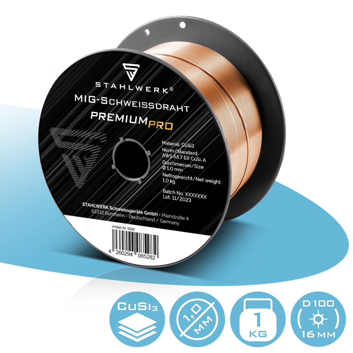 Soldadura MIG a base de cobre/varilla de soldadura para cobre, latón, acero inoxidable, acero y chapas de acero galvanizado hasta un máximo de 1,5 mm