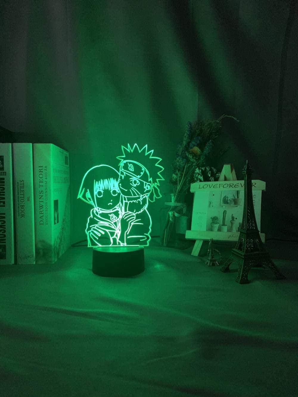 althiqahkey 3D Night Light Illusion LED Decor Lamps New Year Gift USB Girls Night Light Uzumaki Naruto and Hinata Hyuga Colorful Nightlight for Dorm Study Room Decor USB LED Night Lamp Manga Gift