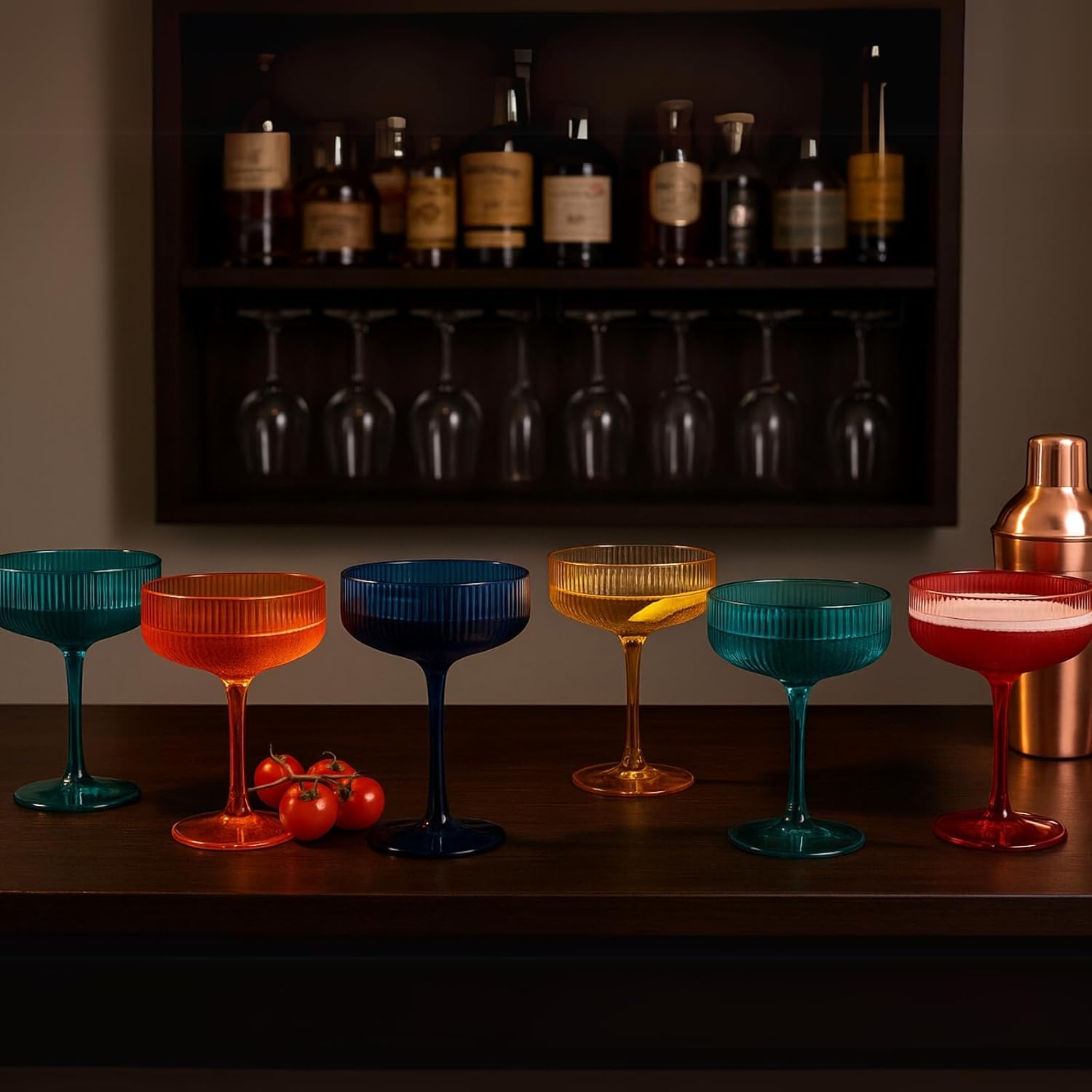 Khen Plastic Acrylic Ribbed Vintage Art Deco Martini, Champagne & Cocktail Retro Color Shatterproof Coupe Glasses | Set of 6 | 8 oz Ripple Glassware Classic Cocktail Indoor & Outdoor, European Style - Image 8