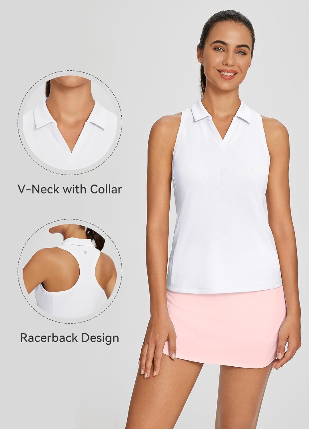 baleaf Golf Shirts for Woman Sleeveless Tennis Tank Tops V-Neck Racerback Polo Collar UPF