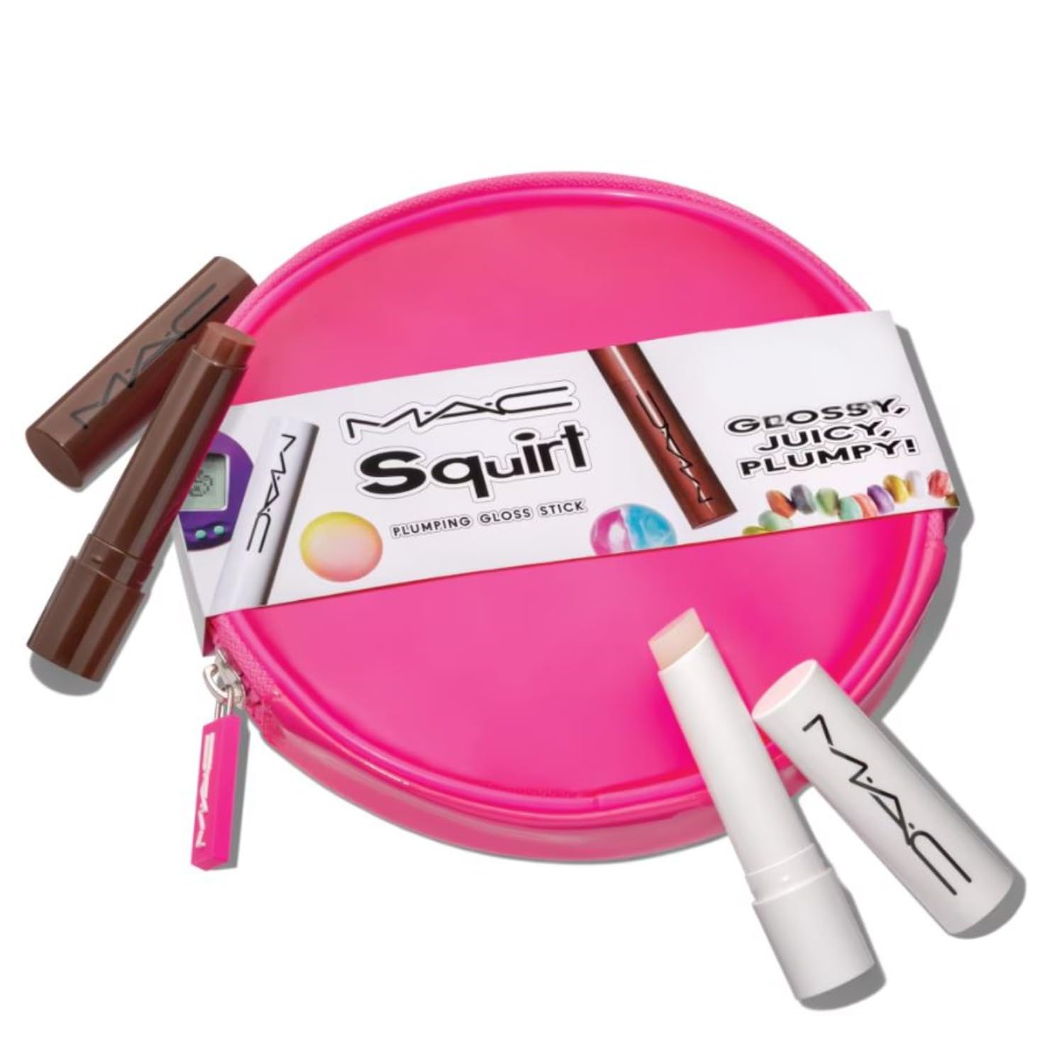 M.A.C Cosmetics Edição Limitada Conjunto de Bastões Brilhantes Amped Squirt – Corte Inferior (Marrom Transparente) e Transparente