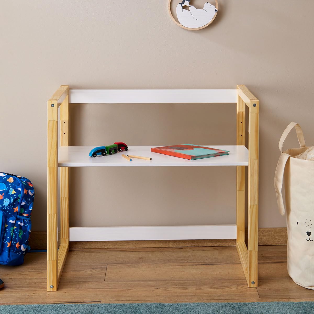 IDIMEX Kinderschreibtisch SUZA höhenverstellbar Massivholz Natur/weiß - Tischplatte in 4 Höhen verstellbar, ideal für kleine Räume, minimalistisches Design im Montessori-Stil