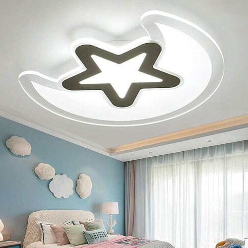 LOYALHEARTDY Lámpara de techo de montaje moderno, lámpara de techo LED de acrílico ultrafina, luz de luna estrella, luz de habitación para niños,