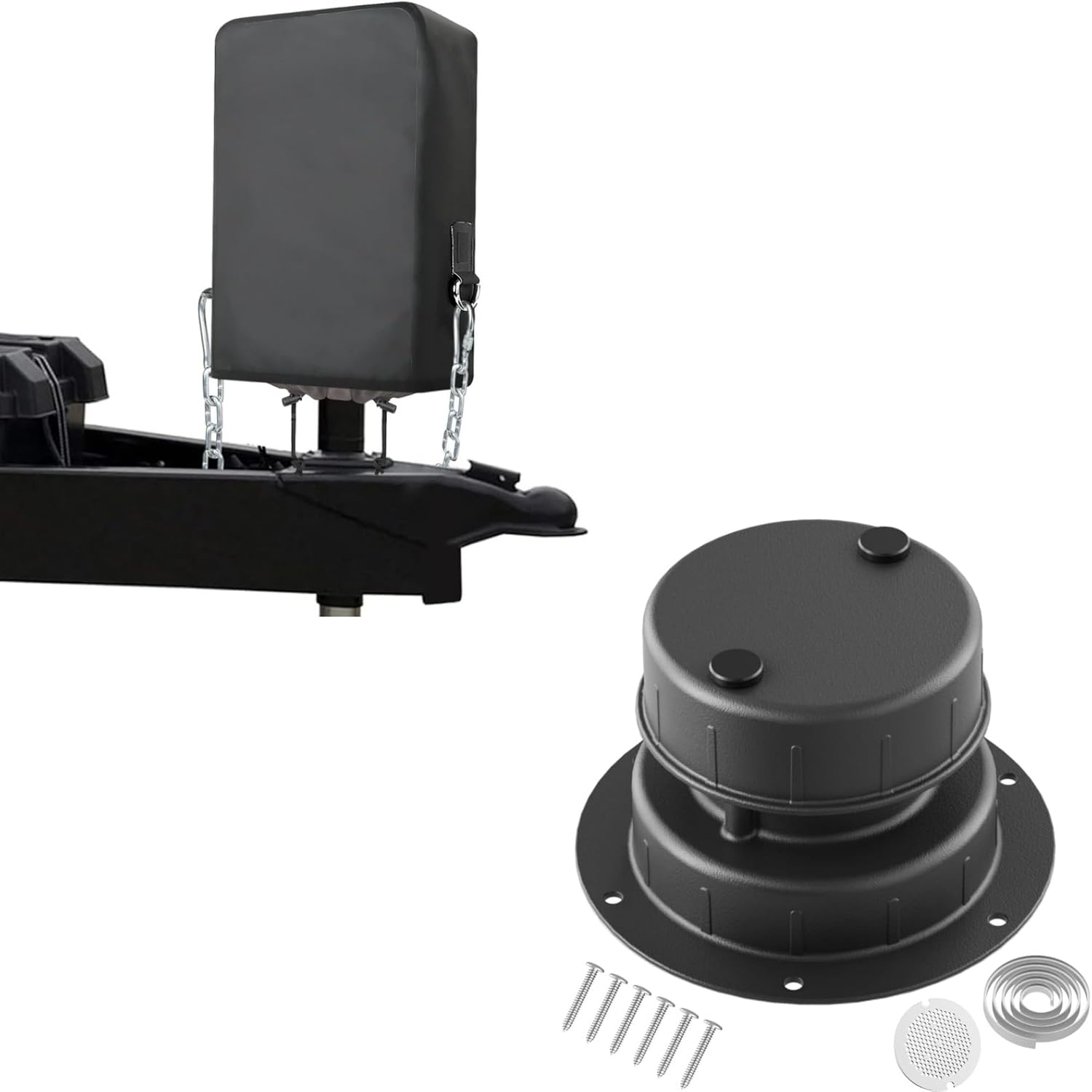 RV Essential Accessories for Outside: RV Tongue Jack Cover Waterproof Electric Trailer Jack Cover + Metal Camper Plumbing Vent Cap for Roof