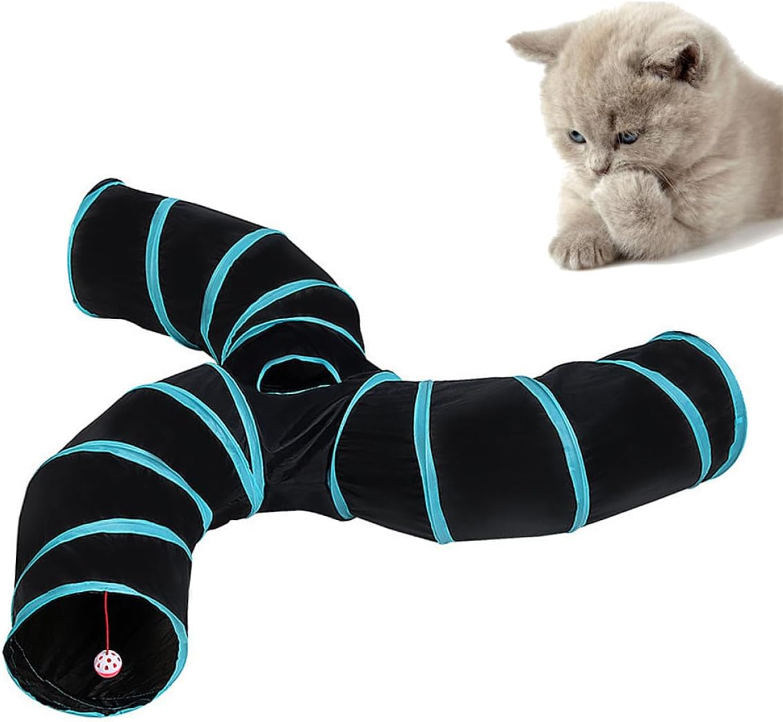 minkissy Cat Tunnel S-Shaped Foldable Pet Tube with Three Connected Passages Interactive Indoor Play Tunnel for Kittens and Small Pets
