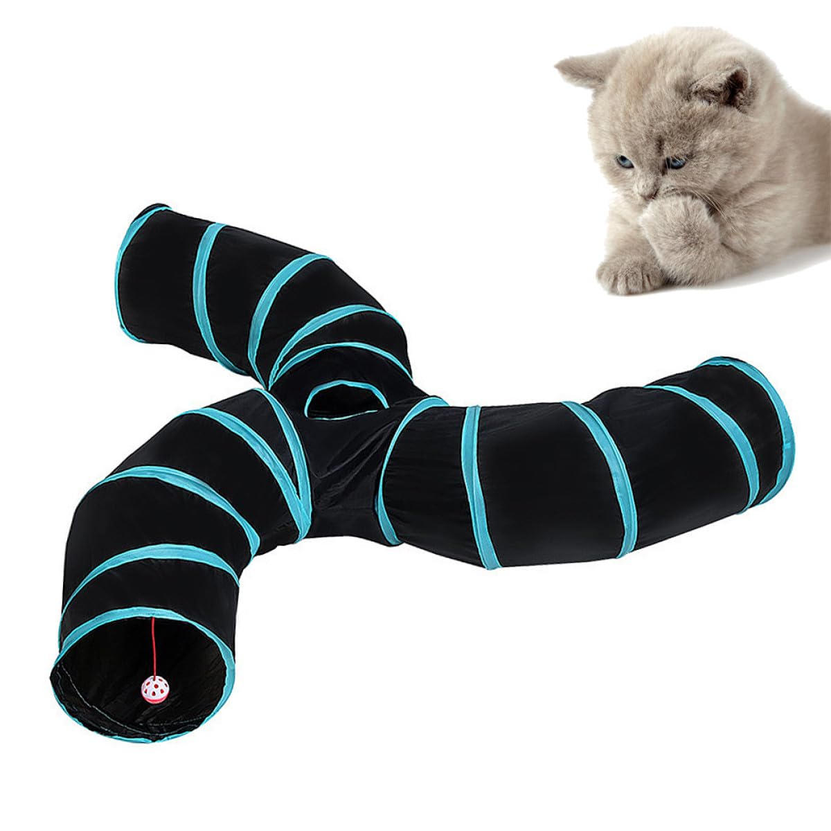 SHINEOFI Juguete para Gatos Túnel de Poliéster Negro Diseño de Tres Túneles en Forma de S, Portátil y Divertido para Jugar en Suministros para Mascotas