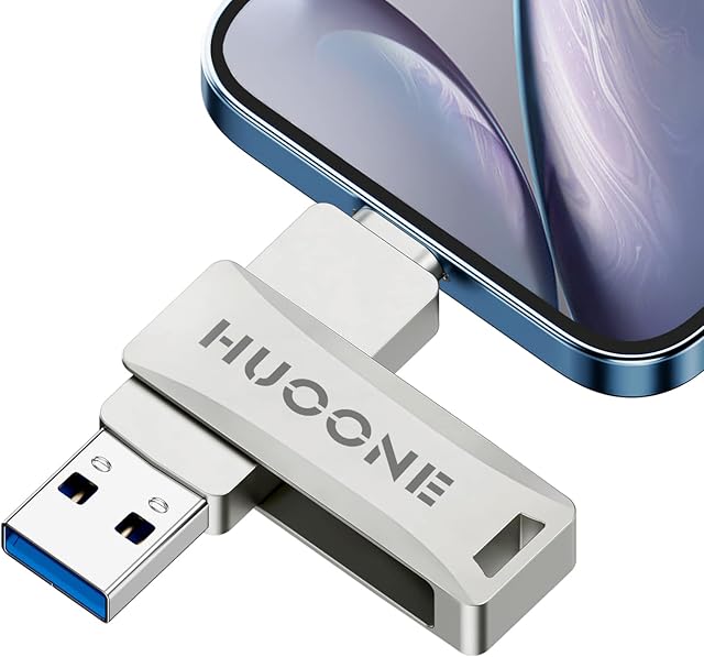 HUOONE 128GB USB Flash Drive for iPhone External Photo Stick 3 in1 USB Pen Drive OTG Memory Stick Compatible With Phone iOS Android Smartphone Tablet PC Type C Port