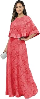 Long Floral Mother of The Bride Dresses for Women with Shawl Lace Applique Formal Evening Prom Dress
