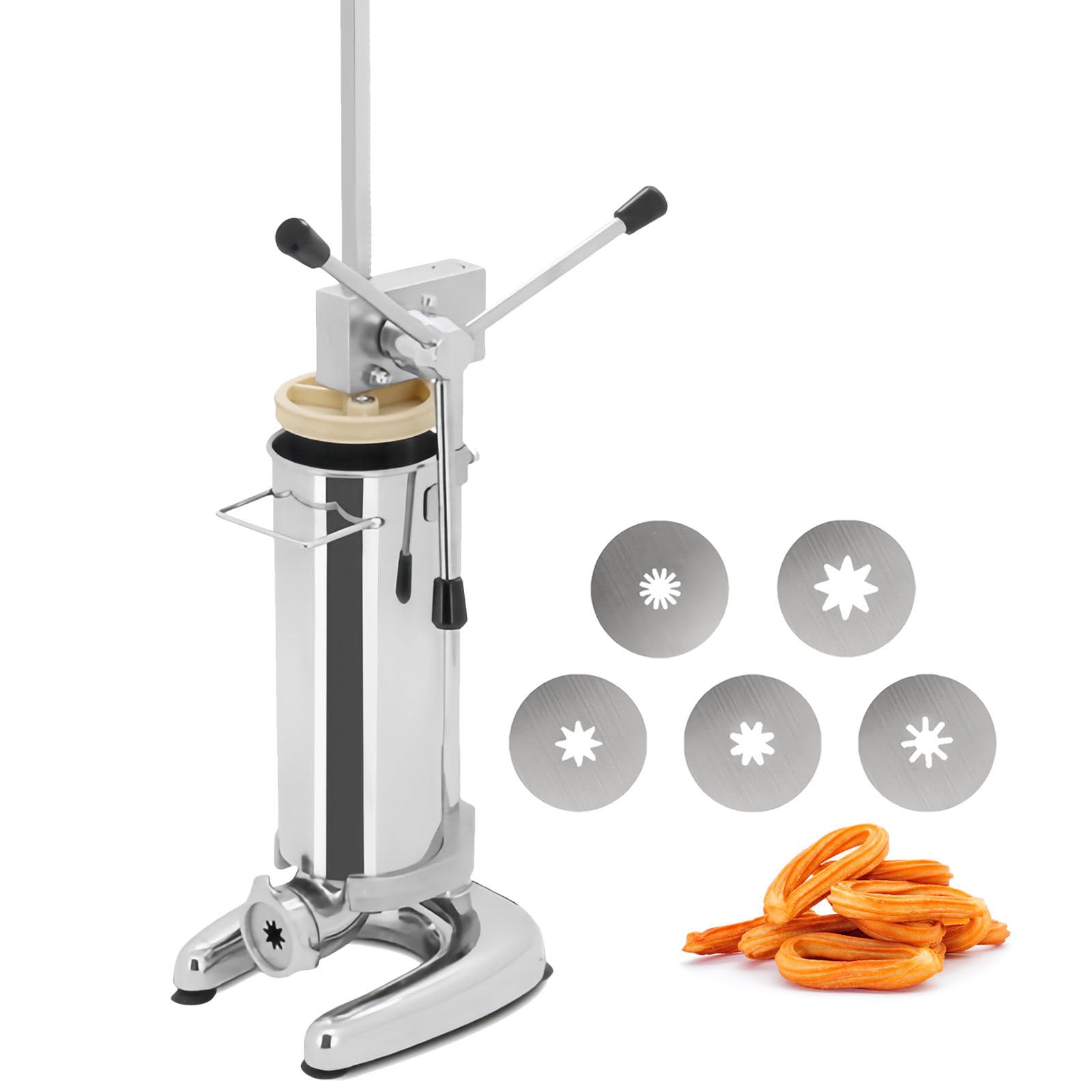 Máquina para Hacer Churros Verticales Españoles de 2 L y 3 L, Resistente, Manual, con 5 Boquillas, para Restaurantes y Panaderías, Equipo para Aperitivos,2L