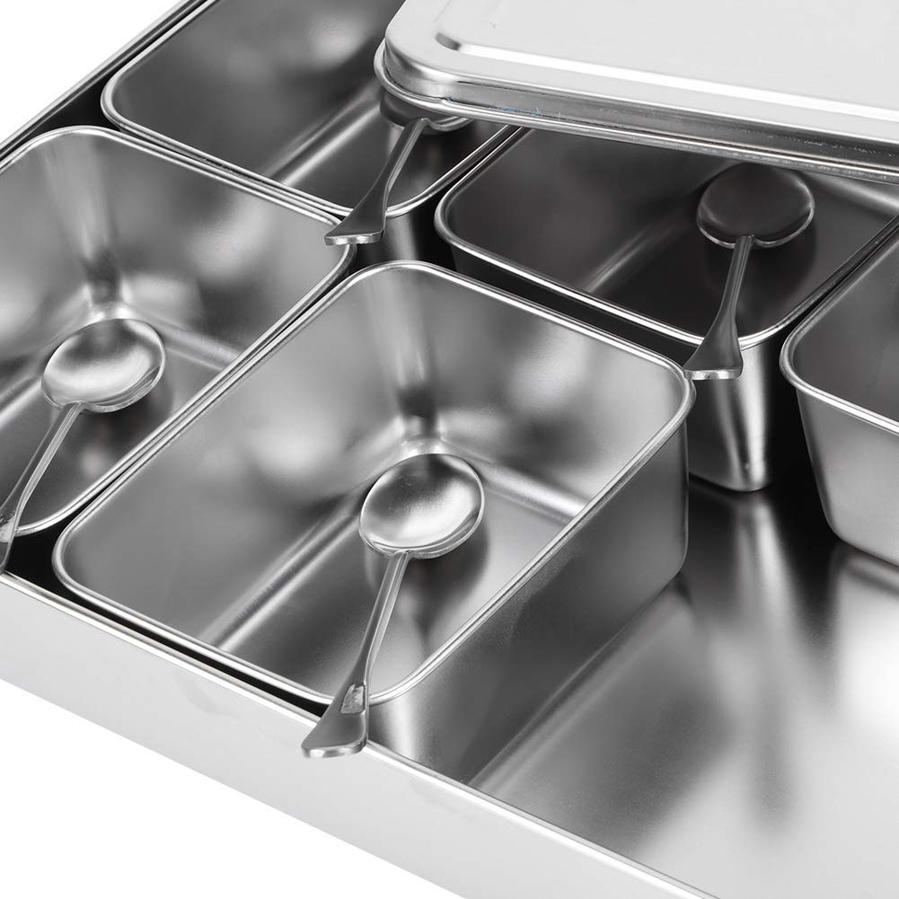 Scatola per Spezie Acciaio Inox, 8 Scomparti Rimovibili Multiuso per, Contenitore Condimenti con Coperchio Antipolvere, Set Completo per Spezie Snack Farina Frigorifero