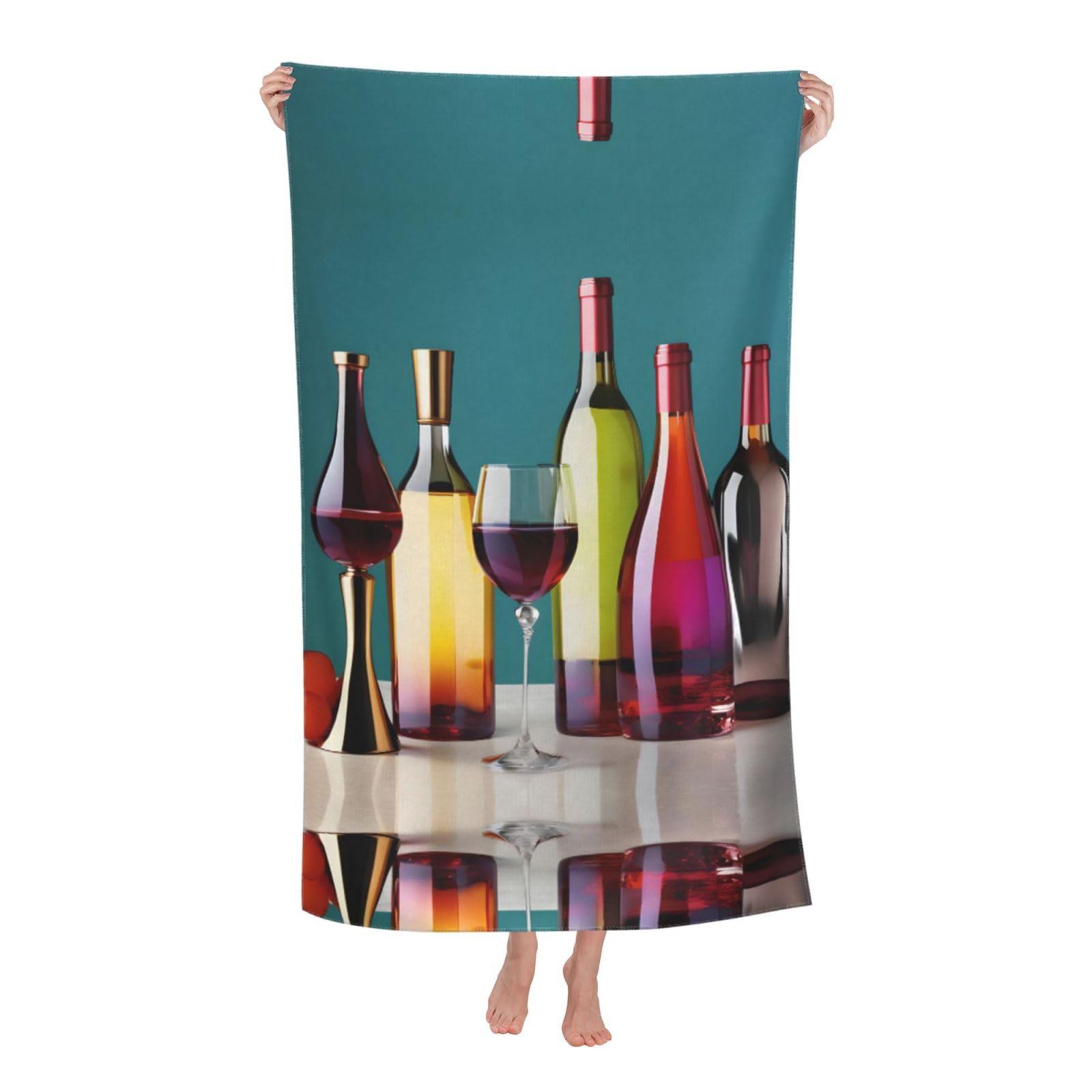 KPXXAQT Cocktail Glasses And Wine Bottless Print Oversized Adult Beach Towel Quick-Dry Travel Swimming Camping Outdoor Adventures