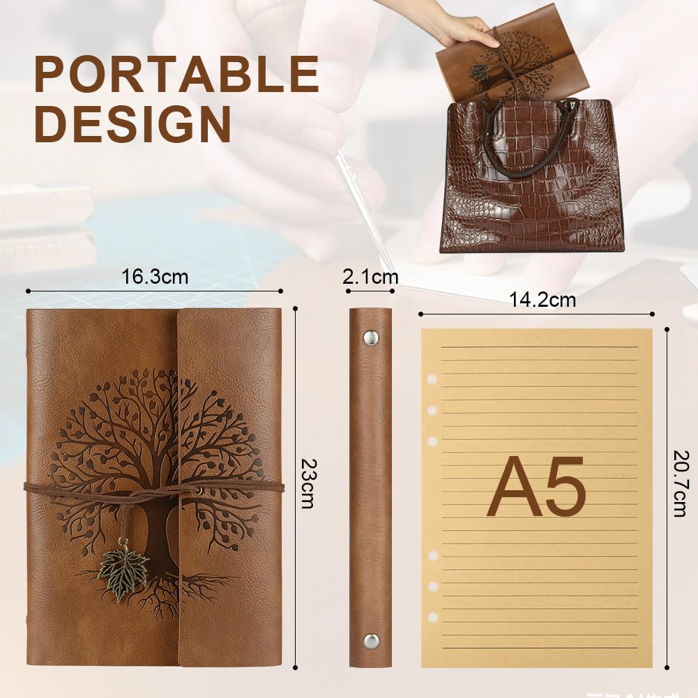 AOOSU PU Leather Journal Notebook, Refillable Vintage Journal Travel Diary with Kraft Paper, Journaling Notebook - Image 2