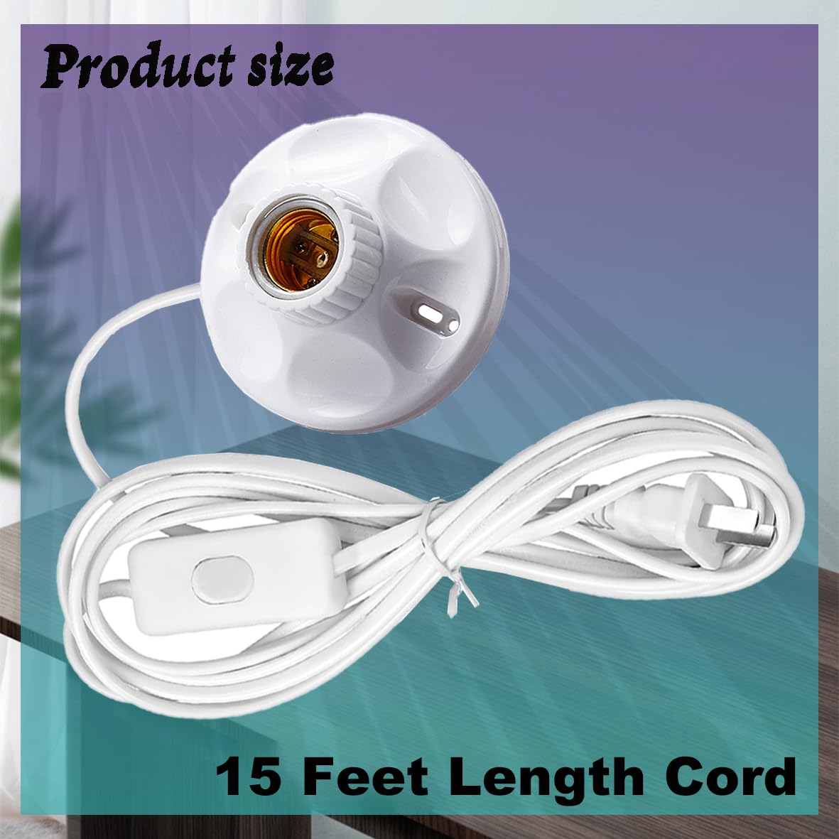 15FT Light Bulb Base with Cord E26/E27 Light Socket with On/Off Switch, 110V-250V Lamp Base for Light Socket with Cord, Light Bulb Socket with Plug-in Lamp Holder Base for ﻿Desktop,Include Screw