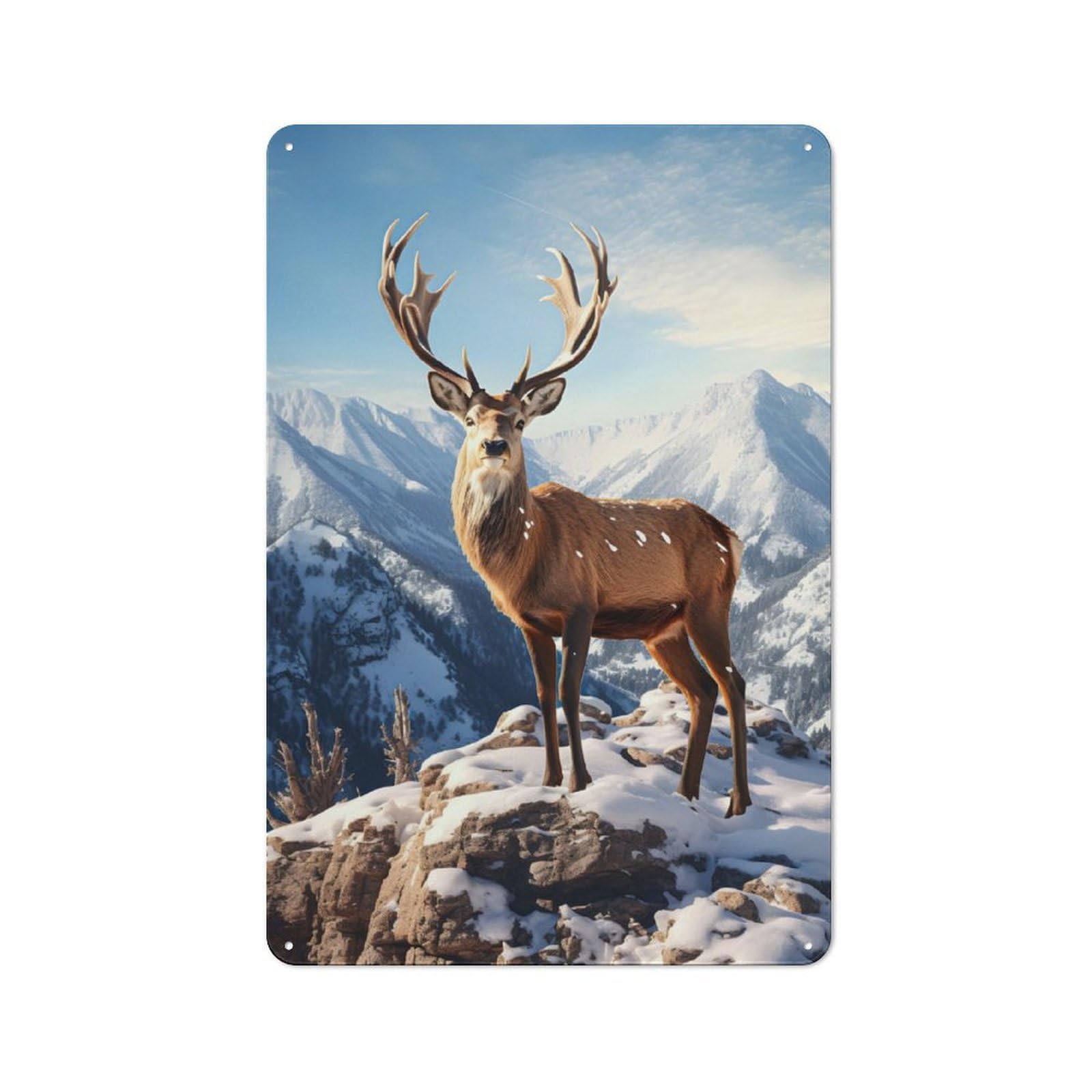 Junmoney Deer Sunset Mountains Tin Wall Plaque With Design 30X20cm, Country Vintage Cottage Wall Art For Kitchen, Cottage, Porch Or Garden Room