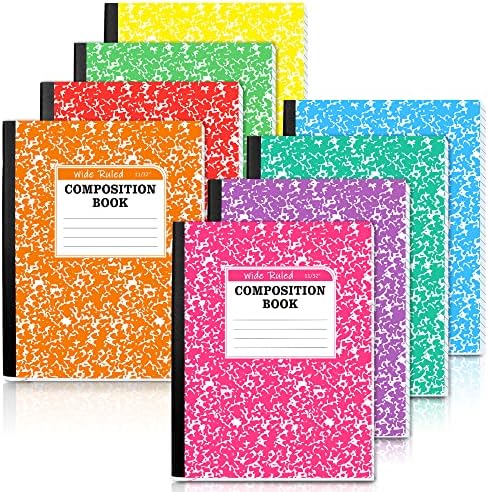 Composition Notebook, 8 Pack 8 Pastel Colors Wide Ruled Composition Books Bulk by Feela, Marble Cover Notepad Lined Cute Journal Notebooks for School Supplies Notes Taking Writing, 9.75 X 7.5 in