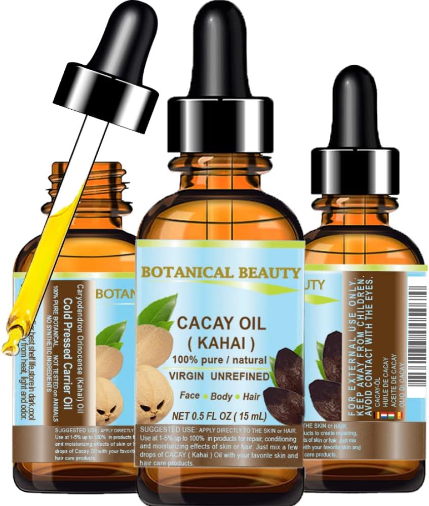 Botanical Beauty CACAY (Kahai) OIL 100% Pure Natural Virgin Unrefined WILD GROW Anti Ageing Anti Wrinkle Face Oil nutrient rich in natural Retinol Vitamin A, E. 0.5 Fl.oz.- 15 ml by