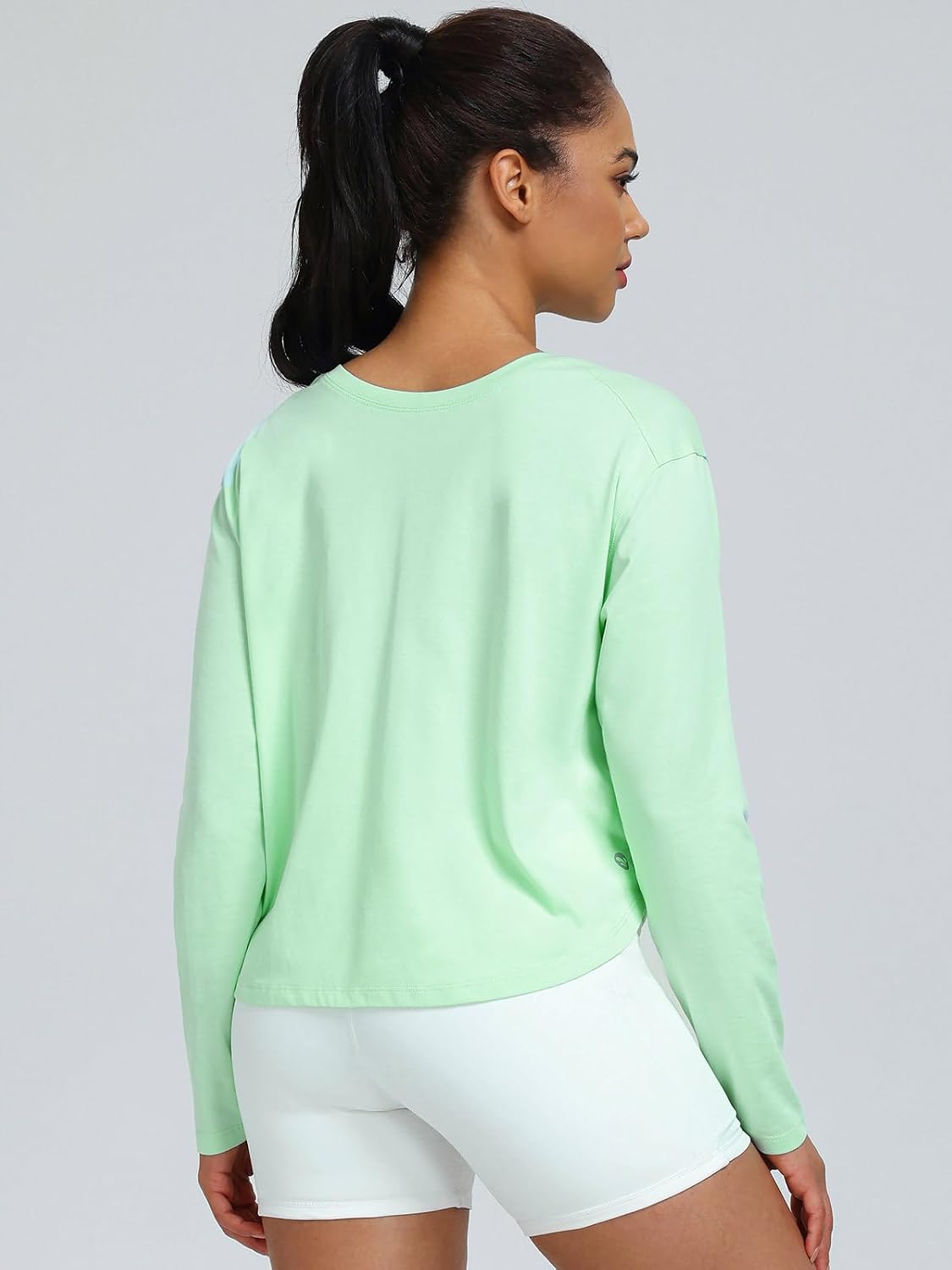 AARYA Athletic Shirts Women, Summer Long Sleeve Reversible Yoga Top with Drawstring Loose V-Neck Workout Shirt