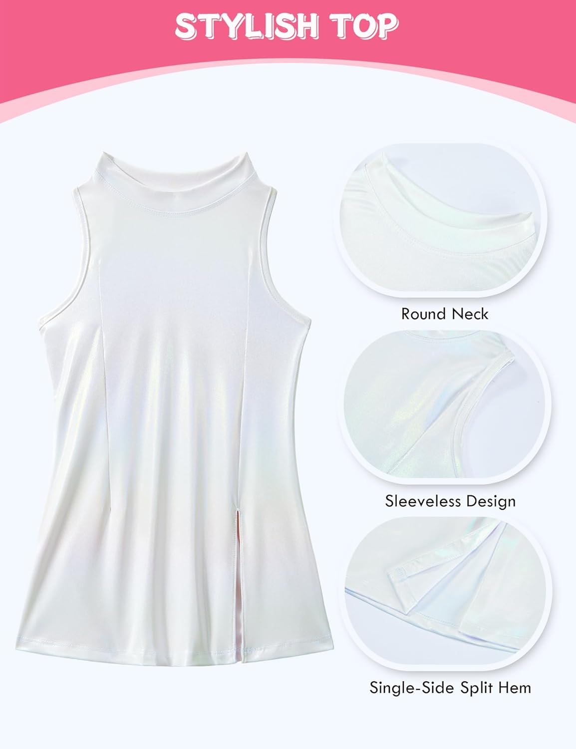 Dance Costumes Girls Glittery Dancewear Side Split Hip Pop Dress Shiny Sleeveless Tops with Sparkly Shorts