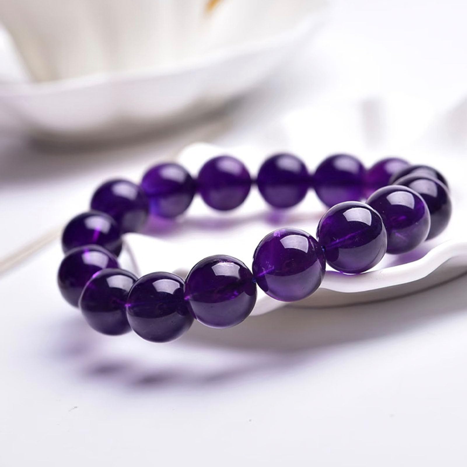 Bracciale con Ametista Naturale Fatto a Mano, Amore Amicizia Protezione Pietra di Cristallo Braccialetti con Ametista Spirituale, Affari Denaro Ricchezza Prosperità Buona Fortuna,2a,10MM