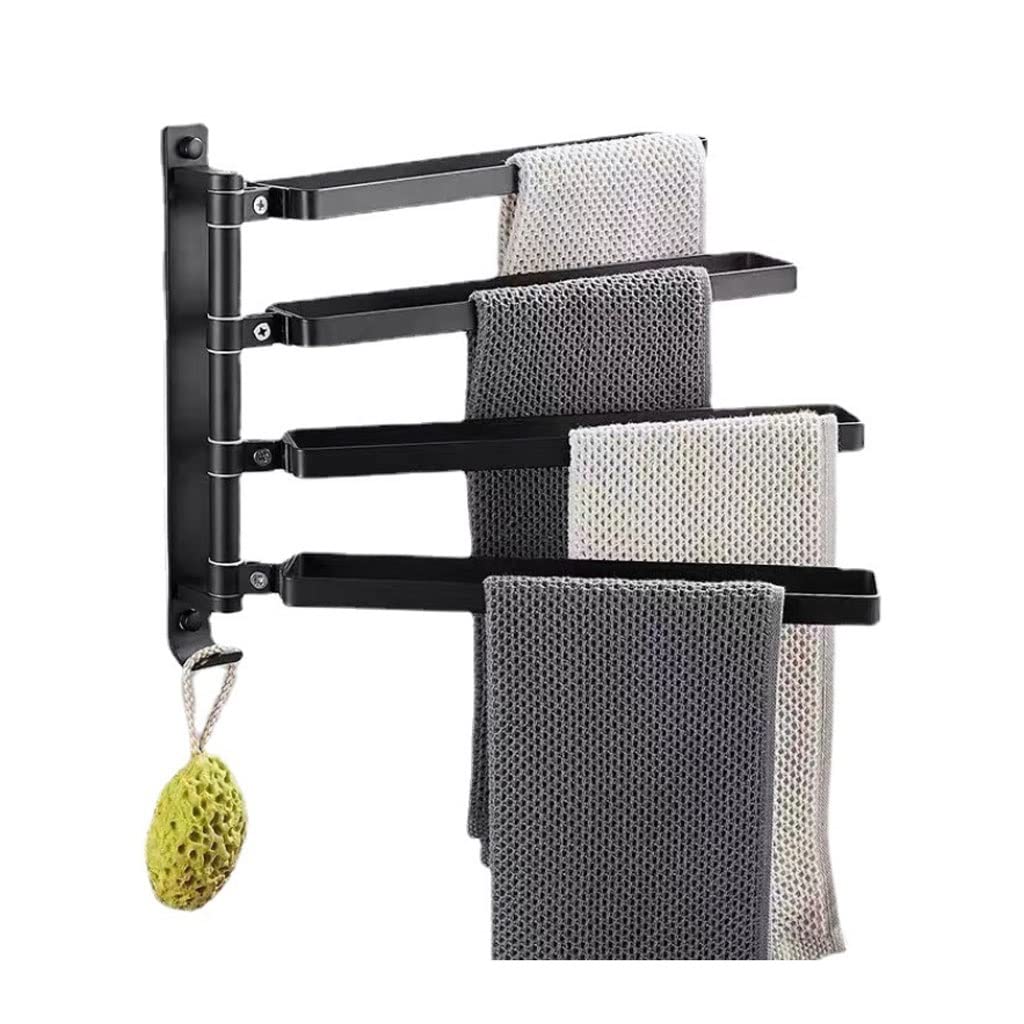 Dkrahrjj Black Bathroom Towel Rail Towel Rack Rotating Bathroom Towel Bar With Hook Aluminum Wall Mount Towel Holder Towel Hanger Kitchen Shelf/Black/4 Bars