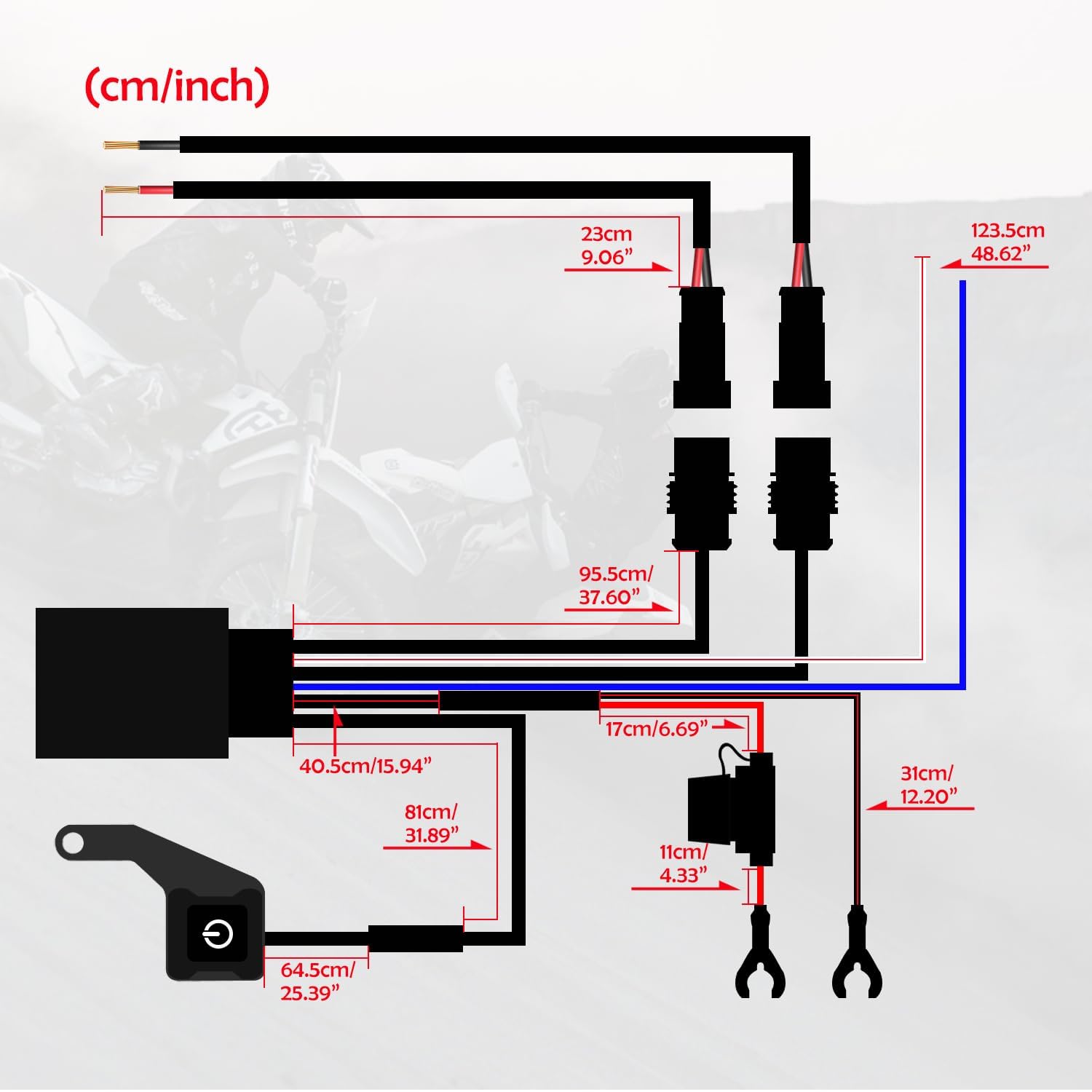 Erato Kit cablaggio luci LED per moto 12V 2 cavi Interruttore on/off Fusibili a lama 10A 15A Relè 40A per fendinebbia Barra luminosa Luci di guida Luci di lavoro ausiliarie