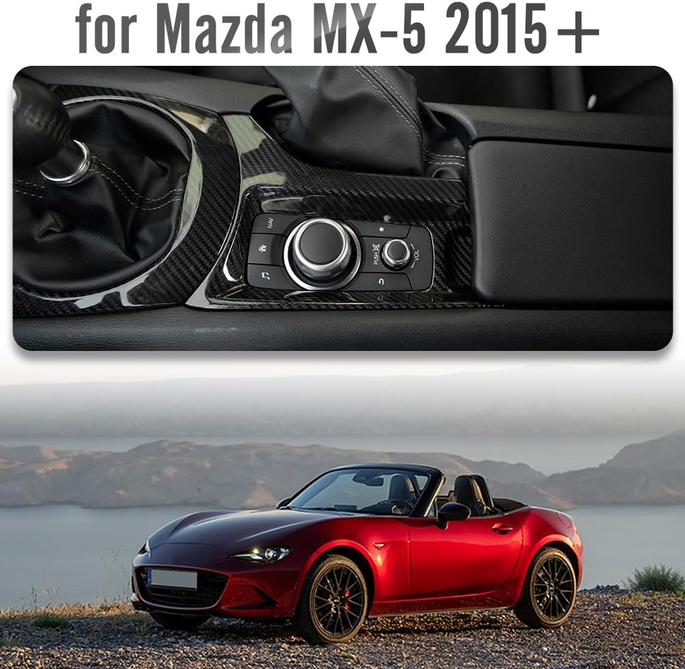 Real Carbon Fiber Gear Shift Panel Trim Cover for Mazda MX-5 Miata ND ST RF Sport Club Grand Touring 2015 2016 2017 2018 2019 2020 2021 2022 2023 2024 2025 Gear Shift Box Cover (Glossy Carbon Fiber)