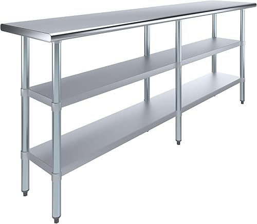 Vista 35 de AmGood Mesa de trabajo de acero inoxidable con 2 estantes NSF Mesa utilitaria de metal (15 pulgadas de largo x 24 pulgadas de profundidad)