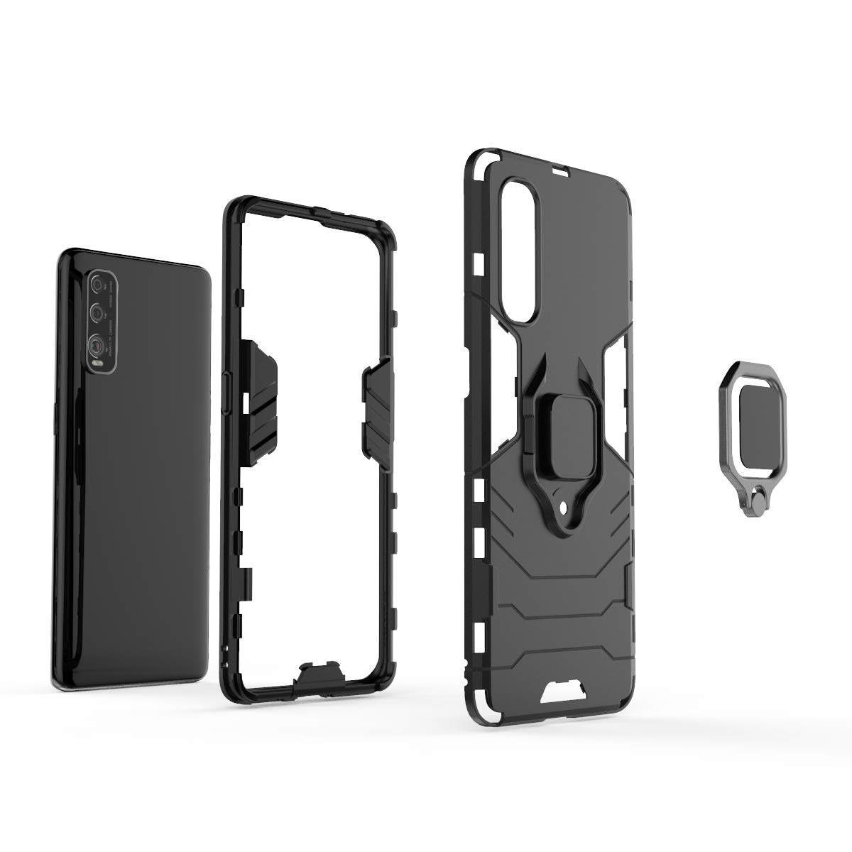 Funda OPPO Find X2, Armor Funda con 360 Anillo Soporte, Anti-Arañazos con Absorción de Choque Resistente Carcasa Protectora para OPPO Find X2. HB Black — view 3