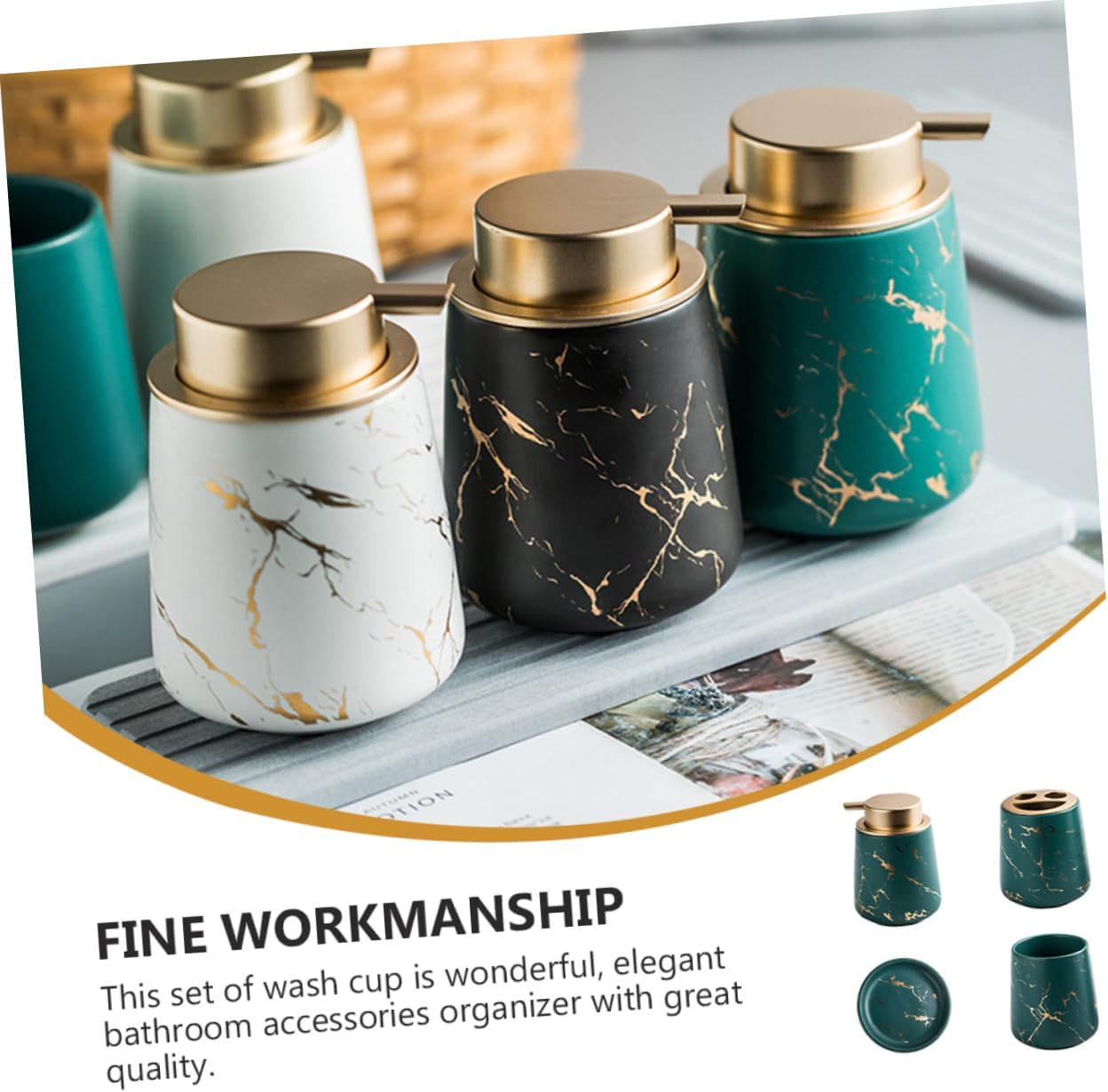 Cabilock 1set Toothbrush and Toothpaste Storage Set Elegant Dark Green Ceramic Bathroom Accessories Kit for Family School Use Includes Soap Tray and Organizer for Daily Necessities