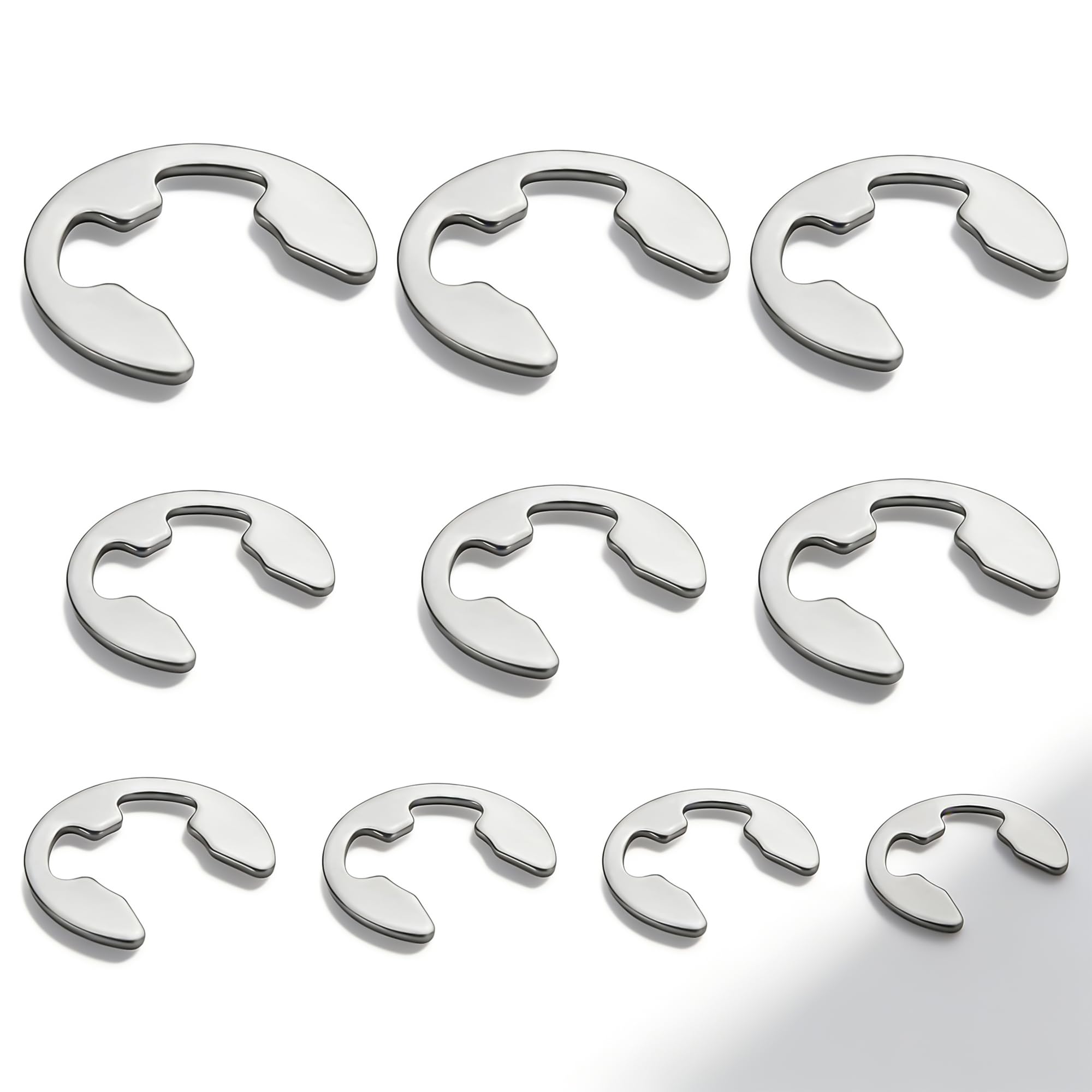 Zestaw pierścieni zabezpieczających ze stali nierdzewnej 304 typu E, DIN 6799-10, różne rozmiary, 120 sztuk (1,5 mm-10 mm), zestaw pierścieni zabezpieczających z przezroczystą przegródką