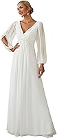 Ever-Pretty Women's V-Neck Long Sleeve Chiffon Floor-Length A-Line Formal Evening Dress for Weddings & Mother of Bride 00461