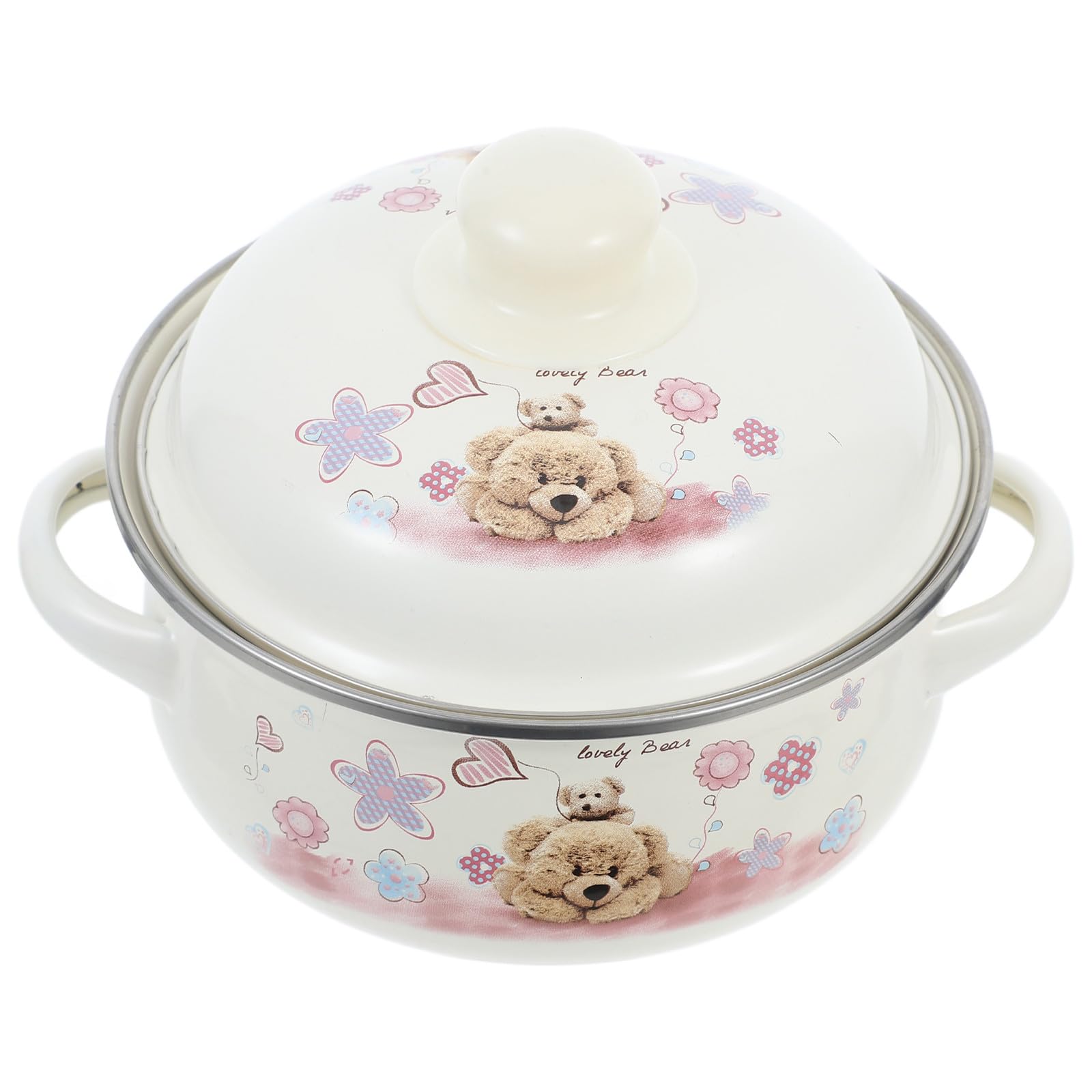 ULTECHNOVO Vintage Enamel Soup Stew Pot 16cm with Lid Double Handles Thickened Stockpot for Home Kitchen Cooking on Induction Hob Random Style