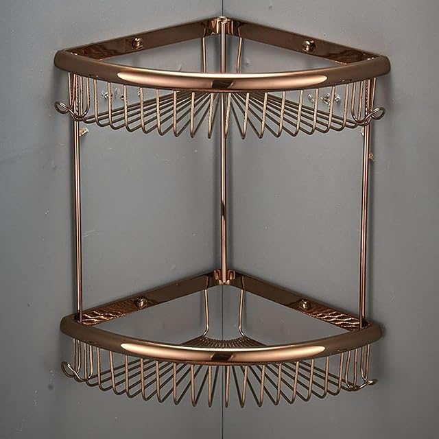 Bathroom Shelf 2 Tier Shower Baskets Bathroom Caddy Corner Shelves Brass Shower Rack With Hook Shampoo Holder Bath