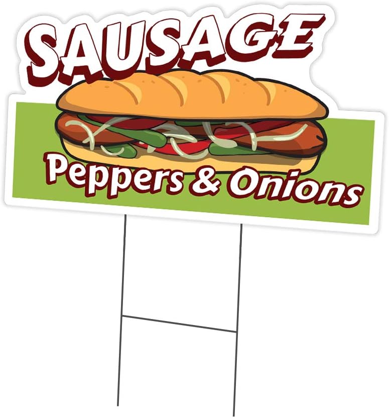 SignMission Sausage Peppers & Onions Yard Sign 12" X 16" & Stake | Advertise Your Business | Stake Included Double Sided Image | Made in The USA