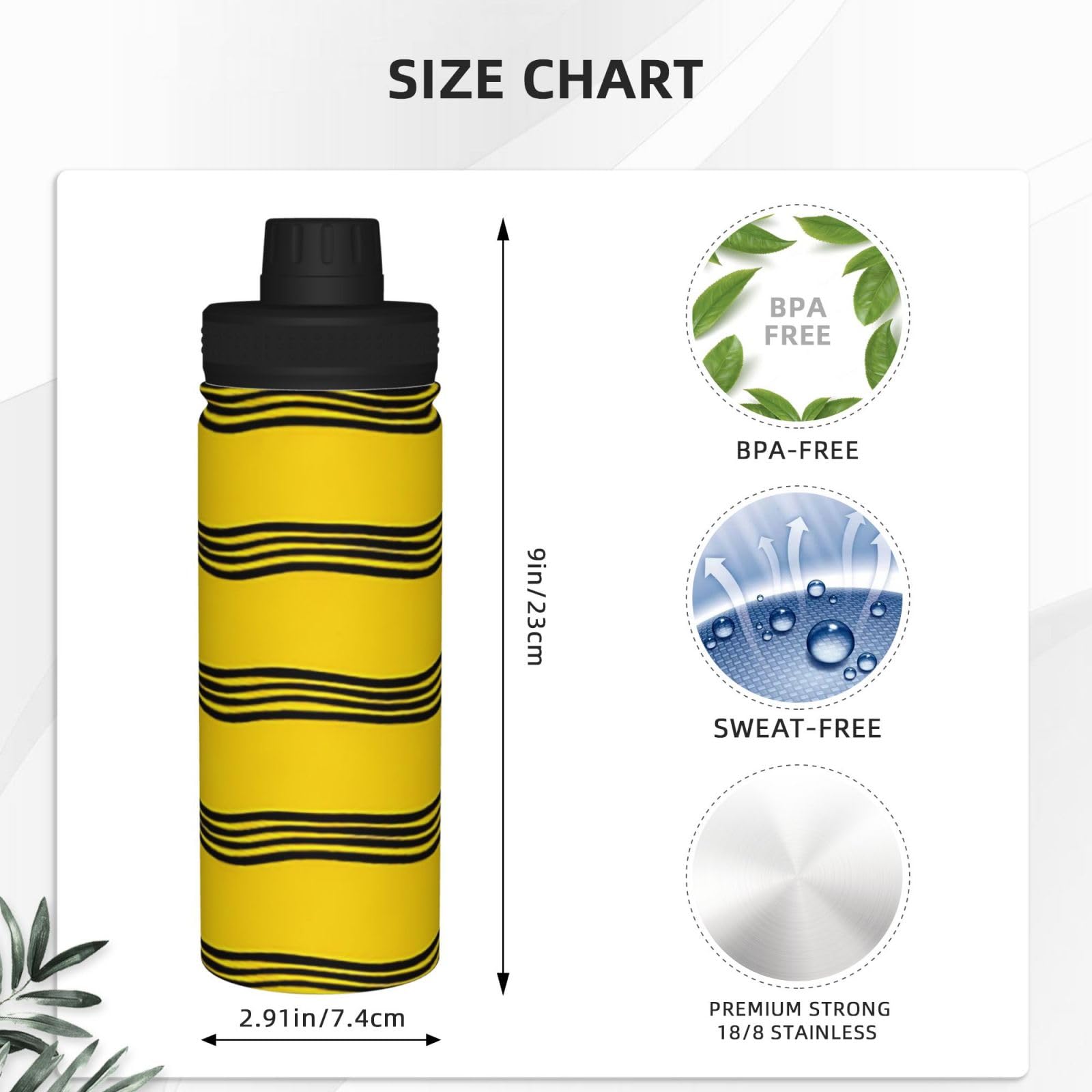 Golden Ripple Print 500 ml izolowana sportowa butelka na wodę ze stali | Szczelna konstrukcja, nadruk na całej powierzchni, utrzymuje ciepło i zimno, idealna do uprawiania sportu, na kemping