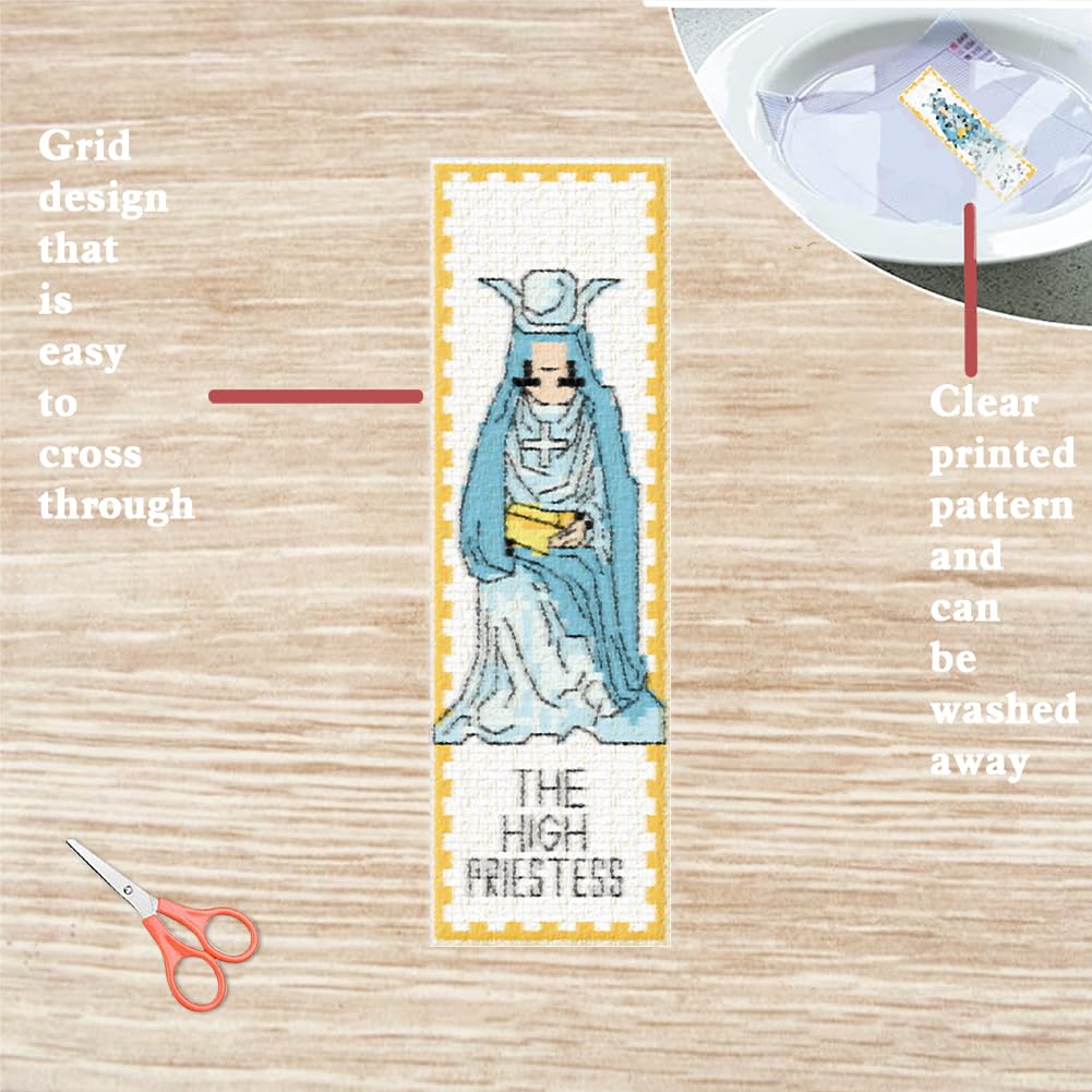 FREEBLOSS 6 Set Cross Stitch Bookmark Kits Tarot Themed Stamped Cross Stitch Kit Embroidery Bookmarks Cross Stitch Bookmarks Embroidery Kit for Adults Beginners with Clear Instructions - Image 3