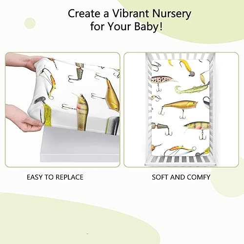 Miniatura 6 de Sábanas bajeras ajustables para cuna con temática de pesca, sábanas para colchón de cuna o sábana para cama infantil, multicolor, 24 x 38 pulgadas