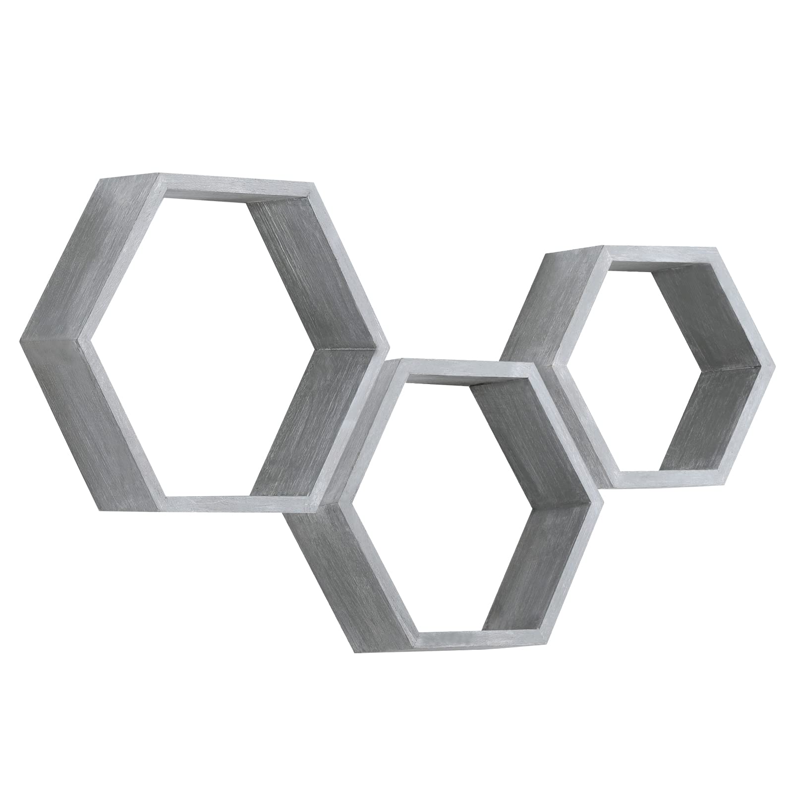 PHOENANCEE Hexagon Floating Shelves,Honeycomb Wall Shelf,Wood Octagon Storage Shelves Set of 3 for Living Room Bedroom Kitchen Bathroom Office Farmhouse Rustic Hexagonal Decor(Vintage Grey)