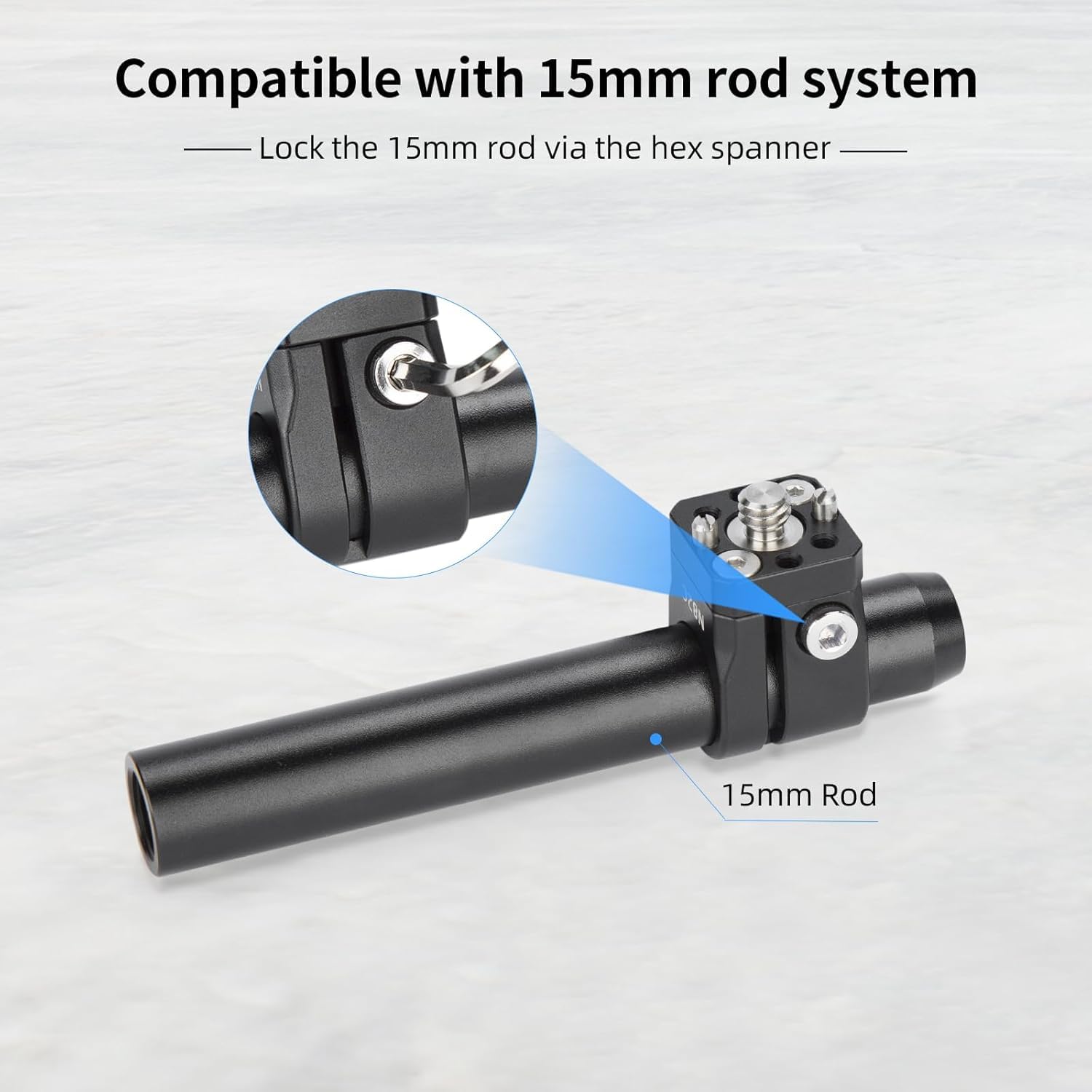 Nitze Zacisk z pojedynczym prętem 15 mm, adapter zaciskowy pręta 15 mm stop aluminium ze śrubą 1/10.2 cm i śrubą 3/20.3 cm wymienna do aparatów, klatki na aparat