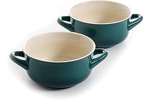 Crock Pot Stoneware 30oz Soup Bowls with Handle (2-Pack, Teal Gradient)
