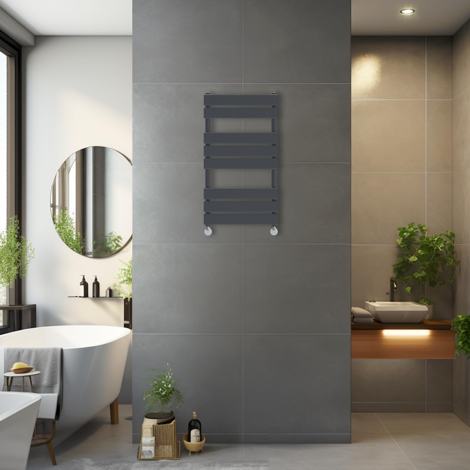 Blümme Anthracite 800 X 450Mm Heated Towel Rail Radiator Central Heating Modern Flat Panel Bathroom Warmer Wall Mounted Ladder Rad