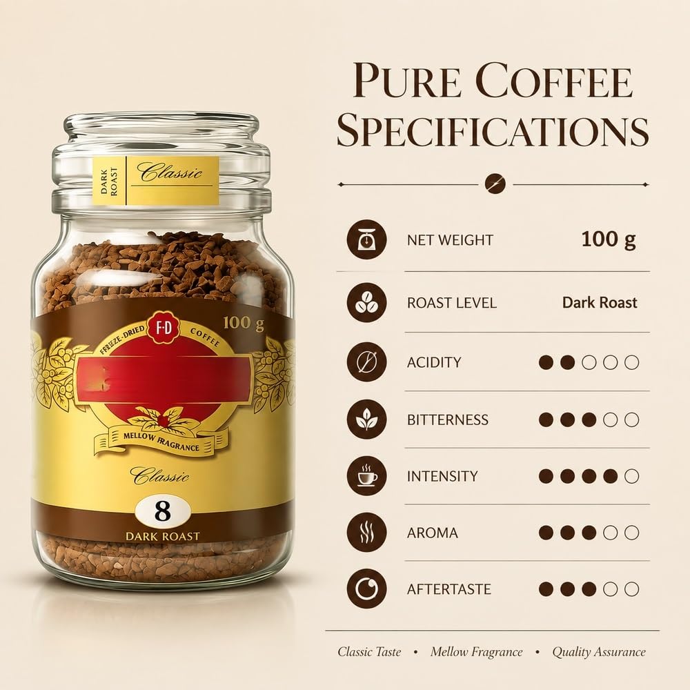 8 Caffè solubile liofilizzato in polvere, Caffè Arabica 100g