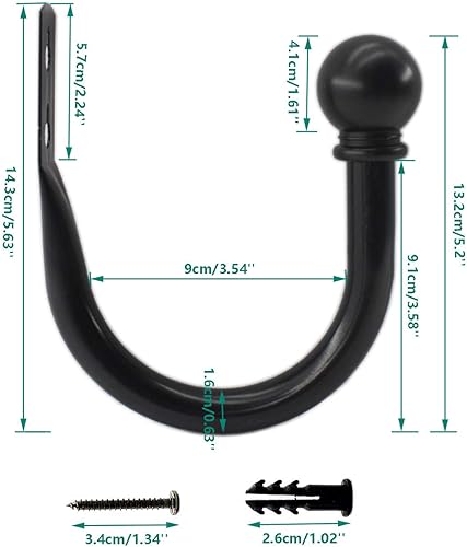 Miniatura 9 de ULIFESTAR - Soportes decorativos para cortinas, ganchos para colgar en la pared, para dormitorio, sala de estar, oficina con tornillos de