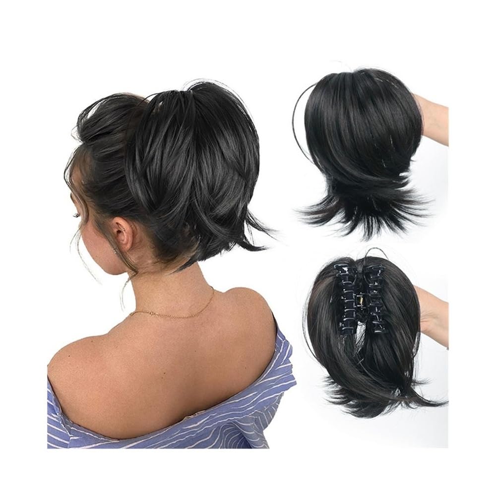 Pelucas Extensión de Cola de Caballo Alta, Corta, Recta y despeinada con Pinza for el Pelo for Mujer Moño(T1B/613)