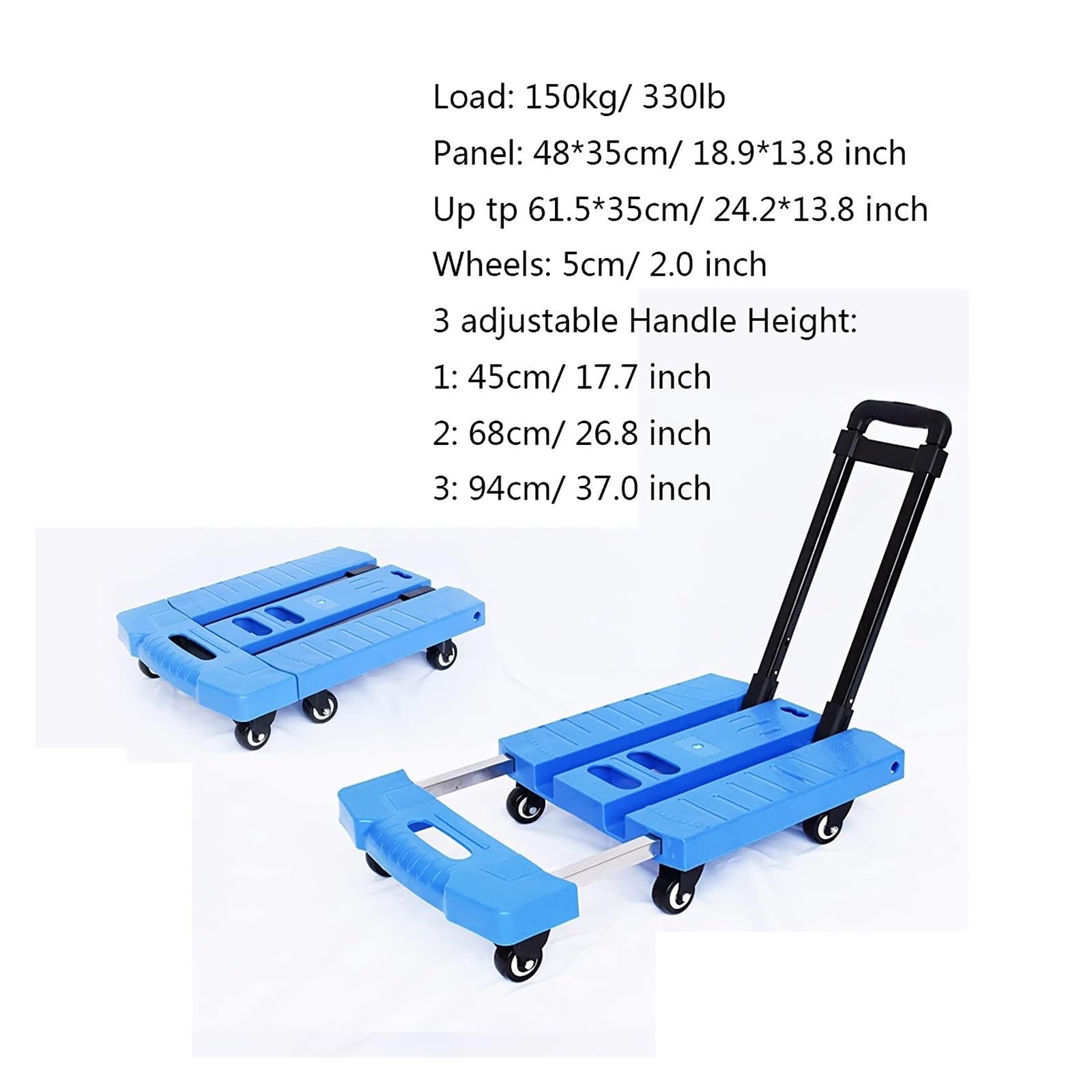 Carrello a mano a 6 ruote con manico espandibile, capacità 150 kg, per casa, ufficio, viaggi, traslochi