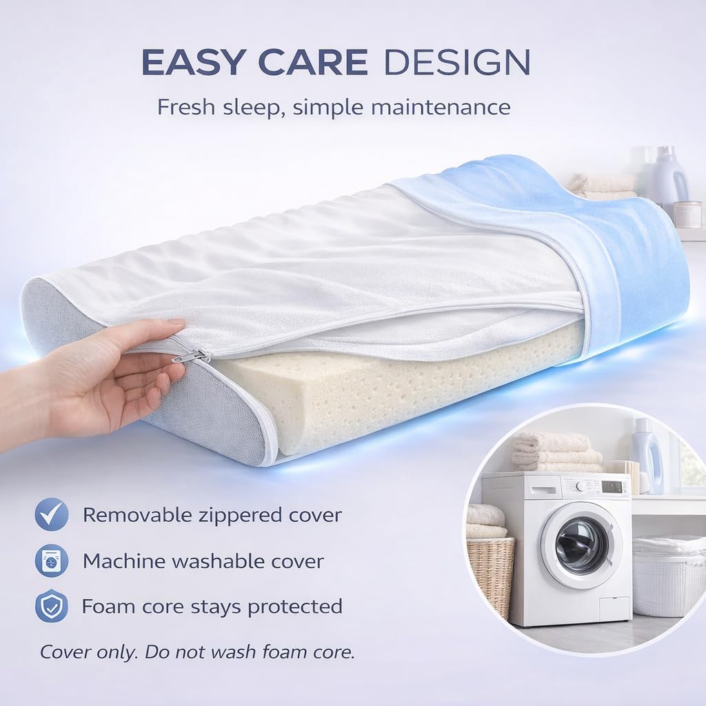 Memory Foam Pillow for Neck Pain, CertiPUR-US® Cervical Neck Pillow with Dual-Height Design, Cooling Cover, 3D Ergonomic Support & Odor-Free Tech for Side/Back/Stomach Sleepers (White)