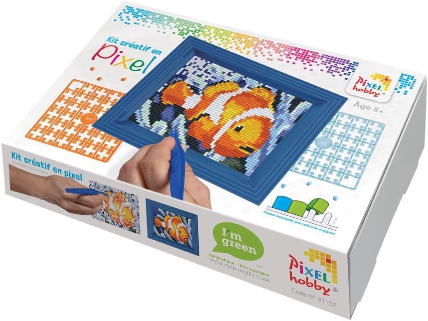 Pixel P31157 Mosaic Gift Packaging Nemo Pixel Picture with Frame, Easy Plug-in System, No Ironing or Gluing, Stones Made of Organic Plastic