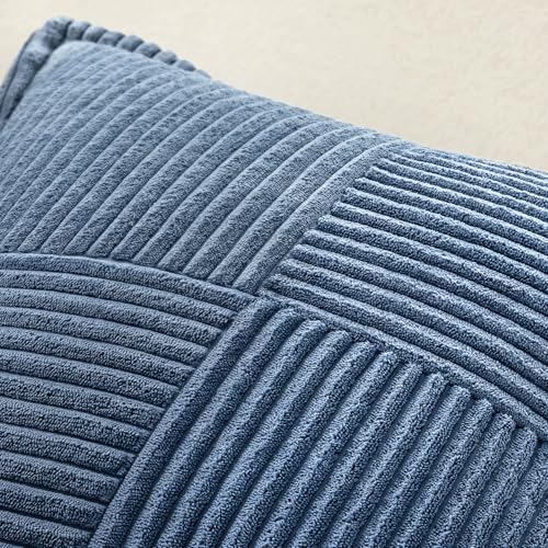 Image of MIULEE Decorative Throw Pillow Covers for Couch Bed Livingroom 20x20 Inch Set of 2 Blue Boho Accent Throw Pllows Broadside Striped Patchwork Soft Corduroy Summer Coastal Pillowcases