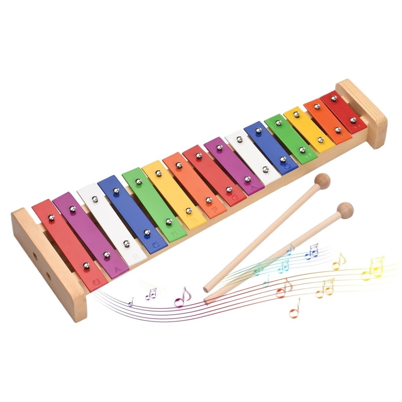 Xilófono Xilófono Glockenspiel De 15 Notas Base De Madera Barras De Aluminio Coloridas Con 2 Mazos Instrumento Musical Regalo De Percusión